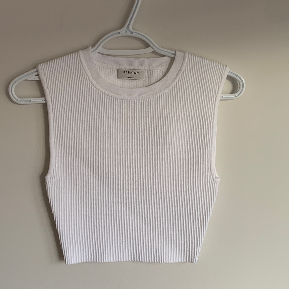 Aritzia Babaton White Ribbed Crop Top